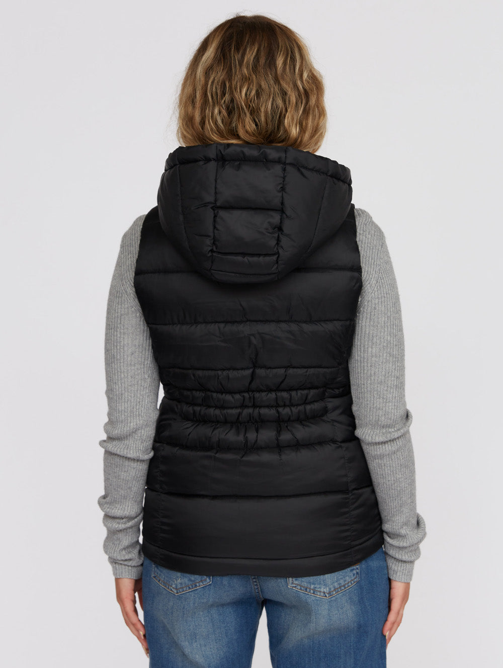 sleeveless puffer vest with hood