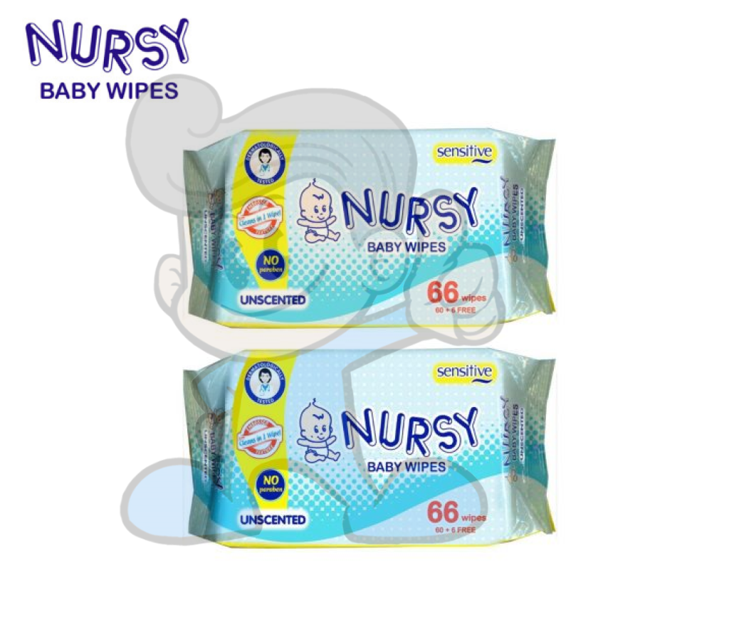 Nursy Sensitive Baby Wipes Unscented (2 X 66S) Mother &