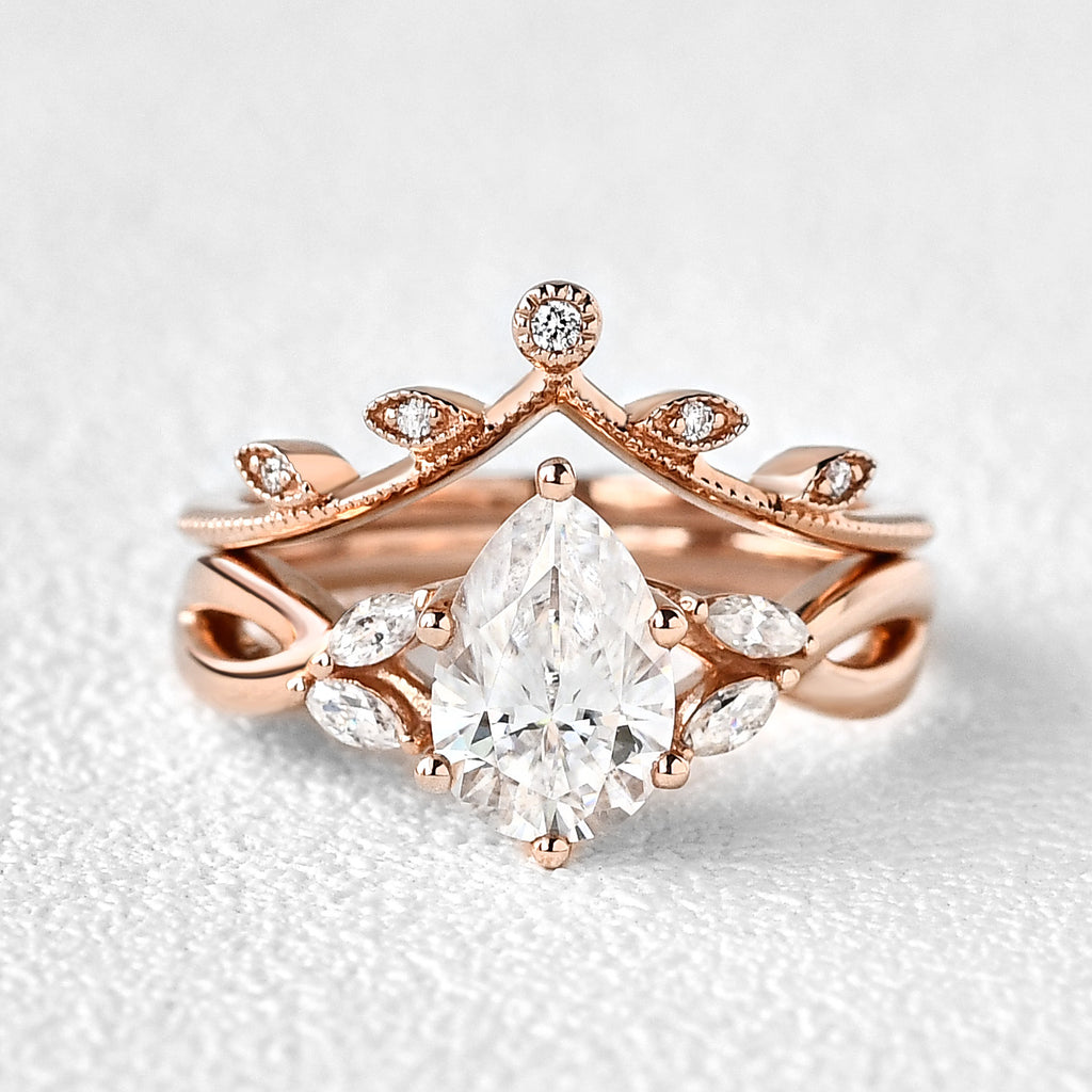 Pear Shaped Moissanite Bridal Set 2pc Ring | Felicegals 丨Wedding ring 丨 ...