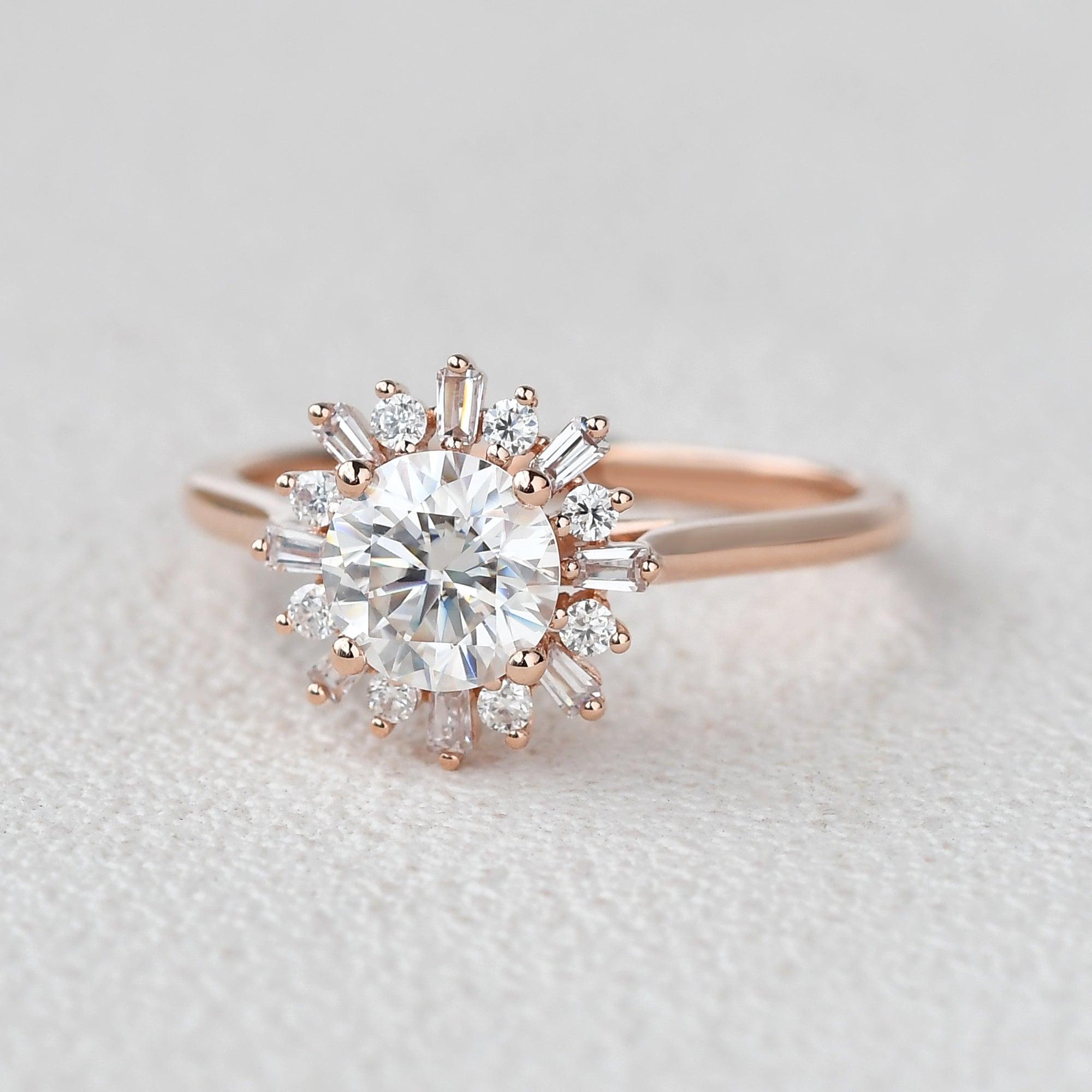 Moissanite Halo Yellow Gold Inspired Ring – Felicegals