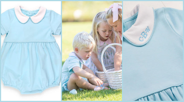 5 Easter Outfit Ideas for Boys - 2 images of a light blue bloomer and 3 kids with Easter baskets