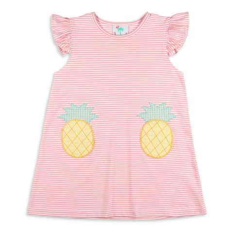 adorable pink and white striped dress with a pineapple on it  - the charleston collection clothing release