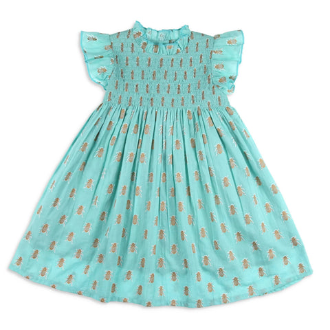 adorable gold bug dress on teal fabric - the charleston collection clothing release
