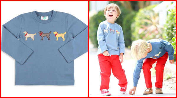 2 boys on the sidewalk laughing wearing dog shirts  - the teal pumpkin project