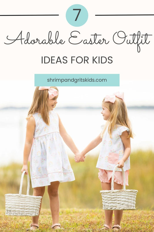 2 sisters holding hands in Easter outfits Pinterest pin