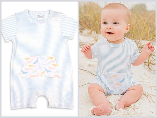 sweet little baby on the beach in pima cotton clothing pippa collection