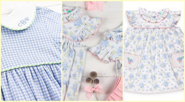 Adorable Sibling Matching Outfit Ideas for Easter - blue check bubble and flower dress