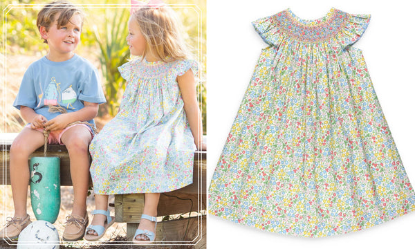 little boy and little girl sitting on a boardwalk on the beach - Smocked Baby Clothes for Girls