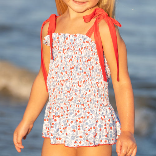 Patriotic Strawberry Smocked One Piece Bathing Suit