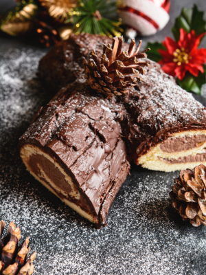 Dark Chocolate Buche de Noel Yule Log Cake