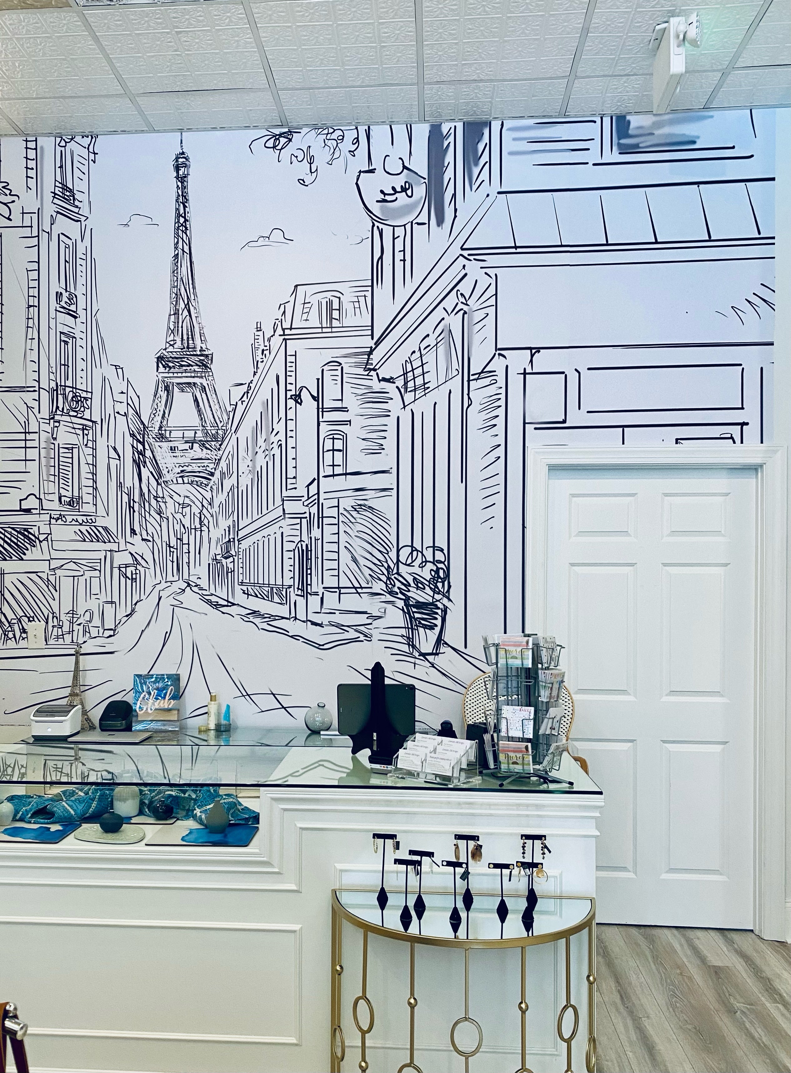 Paris France Wall Mural at Lavender Hill Designs European Boutique and Gift Shop in Mount Pleasant South Carolina