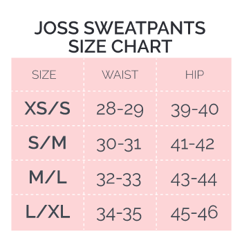 Joss Jogger sizing chart