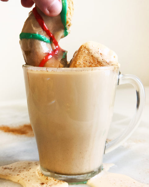 An eggnog latte made with chai tea and marshmallows from Keweenaw Coffee Works