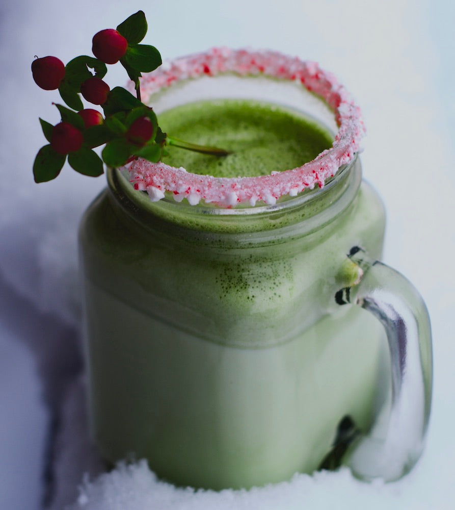 The Grinch white chocolate peppermint matcha latte from Keweenaw Coffee Works