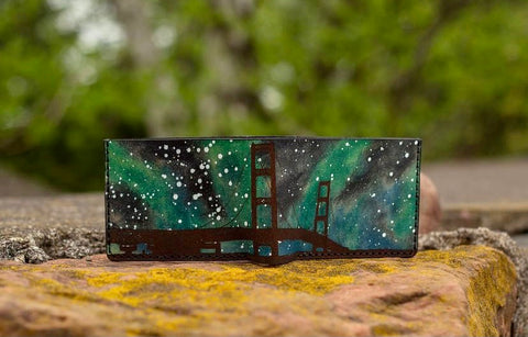 Northern Lights leather wallet from Dead Miners Handmade Goods, Keweenaw Peninsula, Michigan