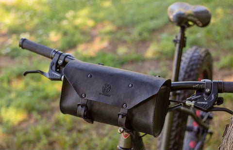 Leather bike bag from Dead Miners Handmade Goods, Keweenaw Peninsula, Michigan