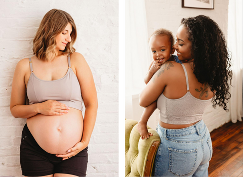 Pregnant woman and a woman holding a young toddler