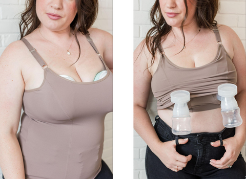 woman modeling a hands free pumping cami tank top.