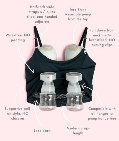 amelia pumping cami with elvie breast pump and pumpables flanges