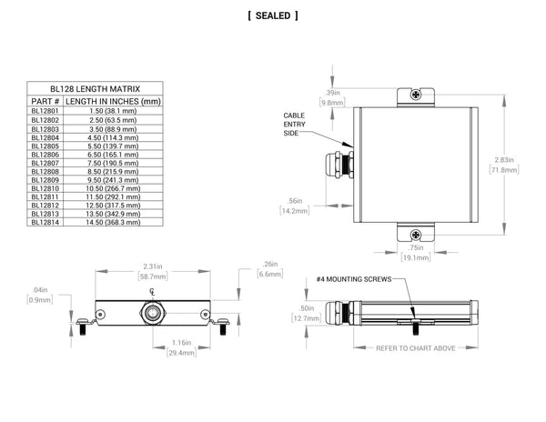 BL128 Compacy Linear Backlights Mechanical Specs | Advanced Illumination