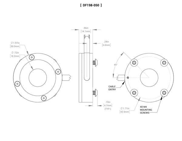 DF198 MicroBrite Diffuse Ring Lights Mechanical Specs | Advanced Illumination