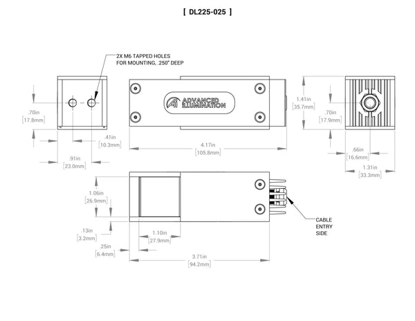 DL225 Square Coaxial Lights Mechanical Specs | Advanced Illumination