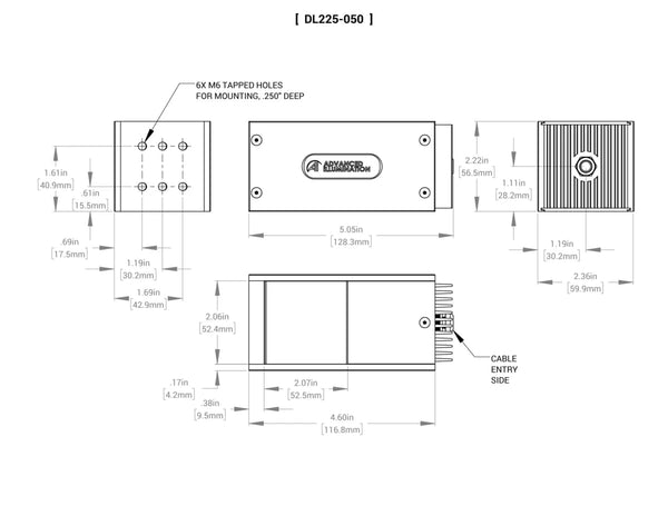 DL225 Square Coaxial Lights Mechanical Specs | Advanced Illumination