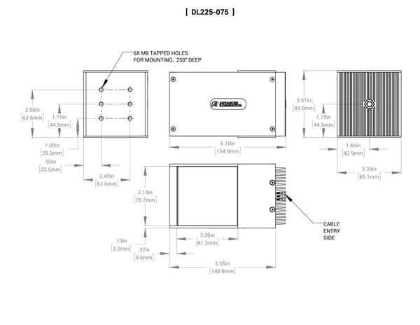 DL225 Square Coaxial Lights Mechanical Specs | Advanced Illumination