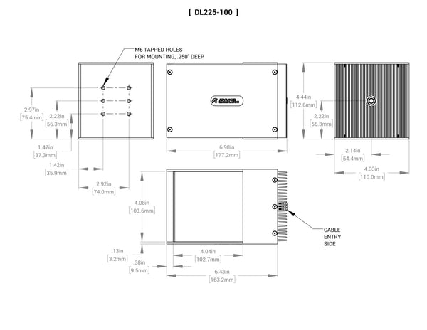 DL225 Square Coaxial Lights Mechanical Specs | Advanced Illumination