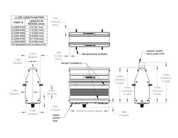 LL230 Ultra High Intensity Line Lights Mechanical Specs | Advanced Illumination