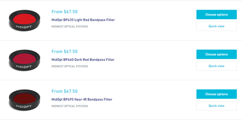 MidOpt Bandpass Filter Red Color Options