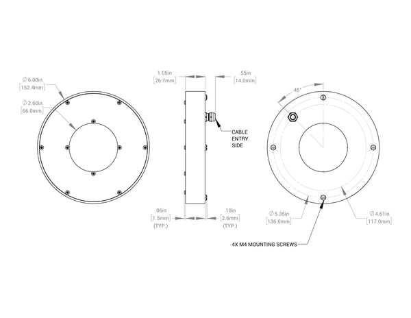 RL113 High Intensity Bright Field Ring Lights Mechanical Specs | Advanced Illumination