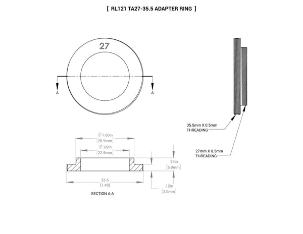 RL121 Small High Dispersion Bright Field Ring Lights Mechanical Specs | Advanced Illumination