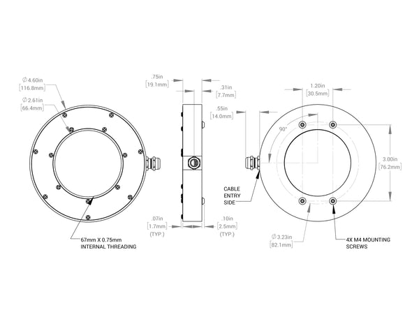 RL127 Large High Dispersion Bright Field Ring Lights Mechanical Specs | Advanced Illumination