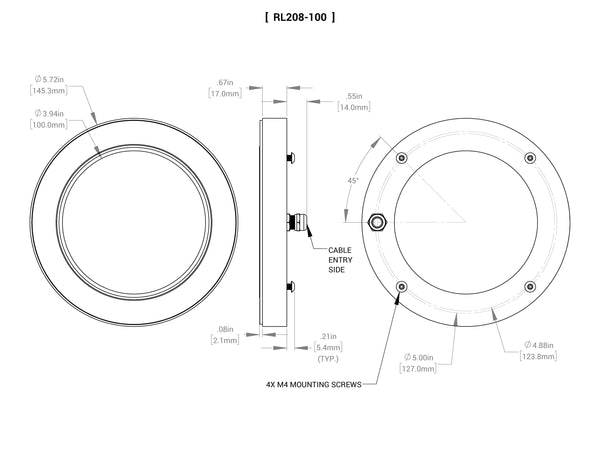 RL208 MicroBrite Bright Field Ring Lights Mechanical Specs | Advanced Illumination