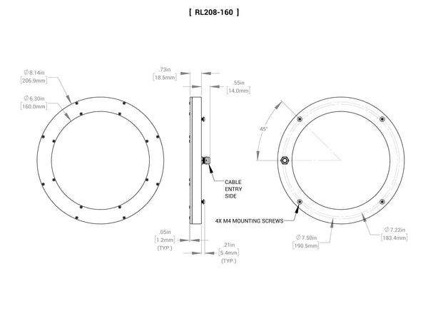 RL208 MicroBrite Bright Field Ring Lights Mechanical Specs | Advanced Illumination