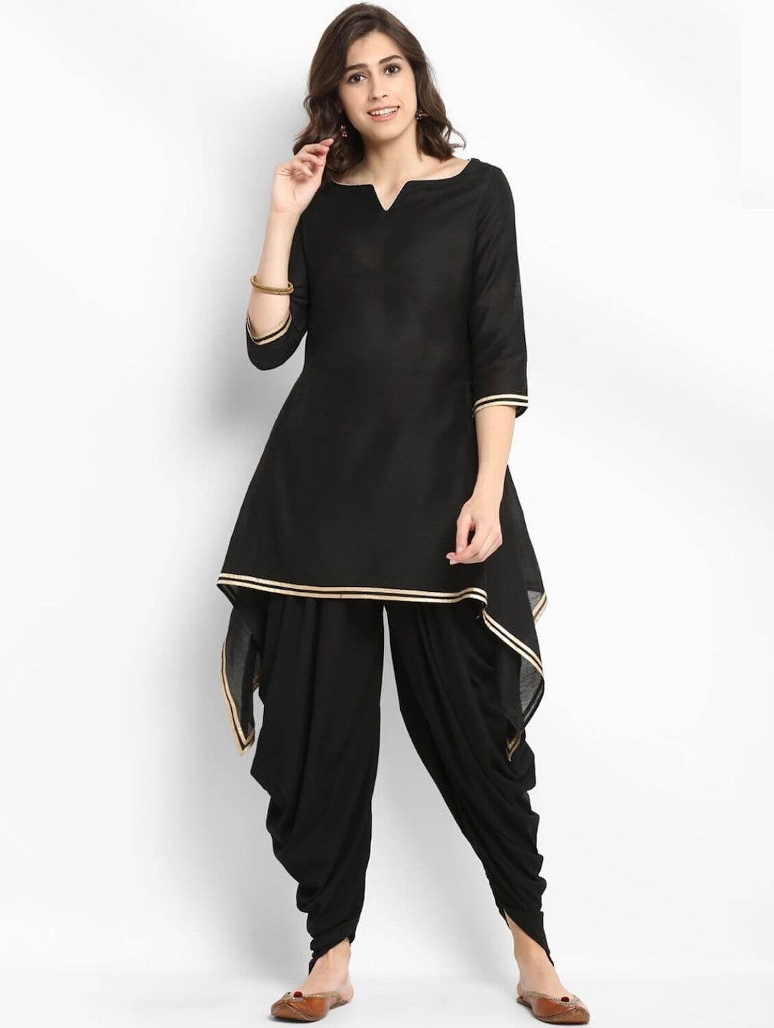 [Available] Black Slit Cut Design Kurta with Black Dhoti Pants Set ...