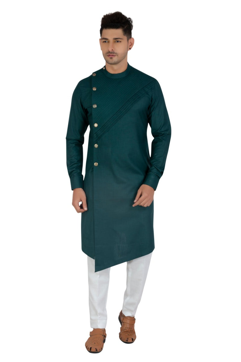 [Available] Man Side Slit Cut Long Green Kurta [38, 40] – Navastrani ...