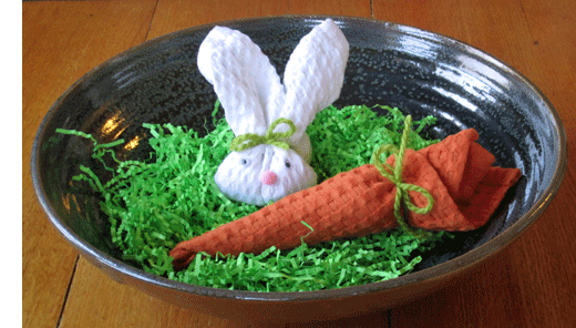 wash cloth bunny and carrot in a bowl