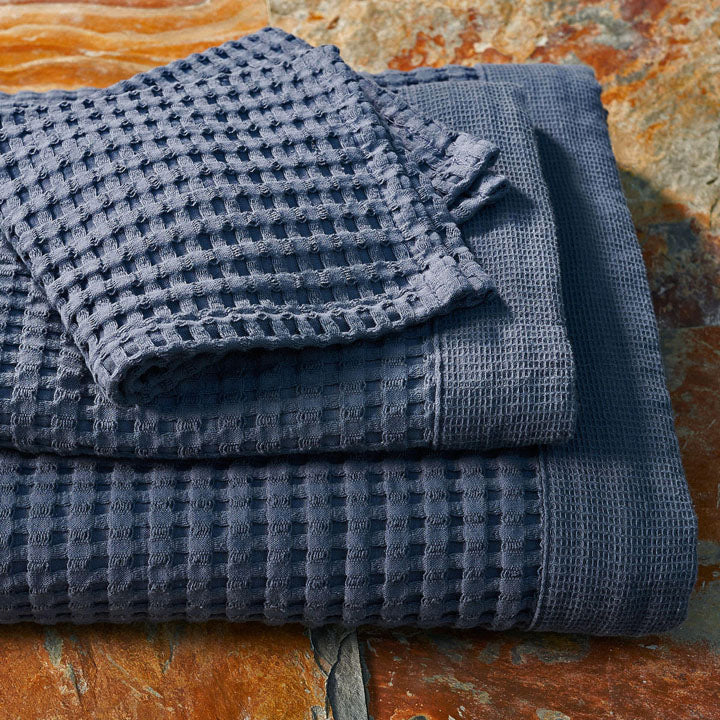 blue patterned bath towels