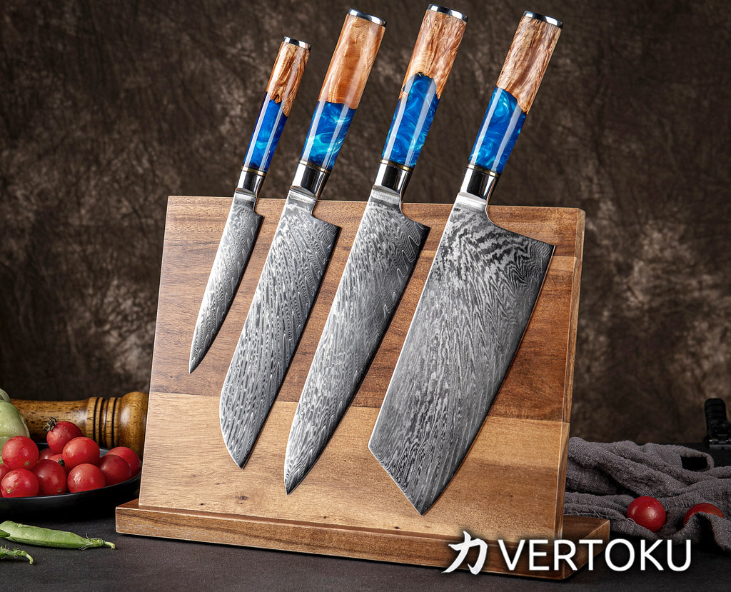 Tengoku 10-Piece Stainless Steel Chef Knife set, Blue Resin Handle