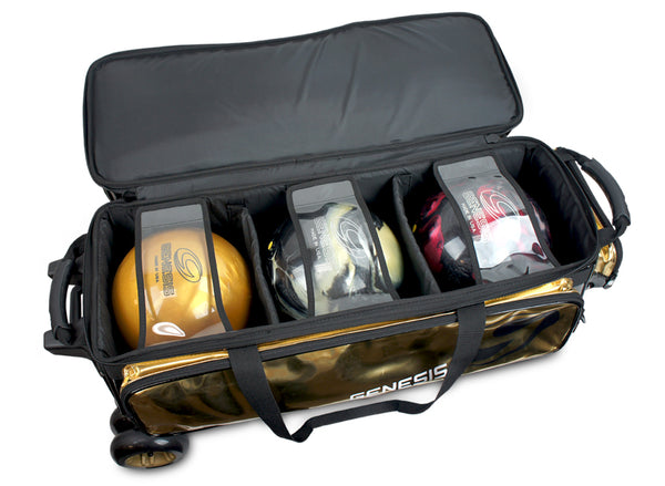 Genesis® Dually™ 3 Ball Roller Bag - Inside with Bowling Balls
