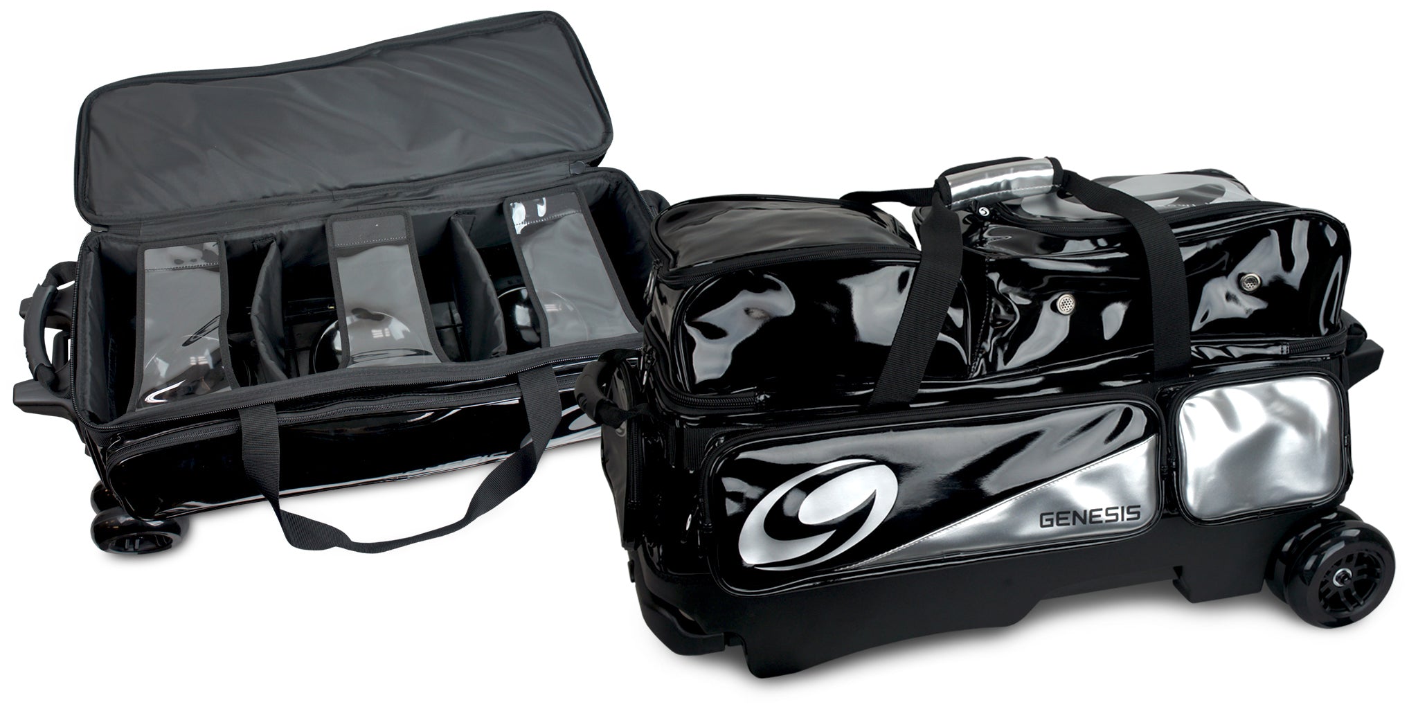 900 Global 2 Ball Deluxe Roller Black/Red/Silver Bowling Bag