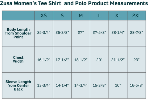 Product Sizing Charts  Corporate Apparel Sizes and Measurements