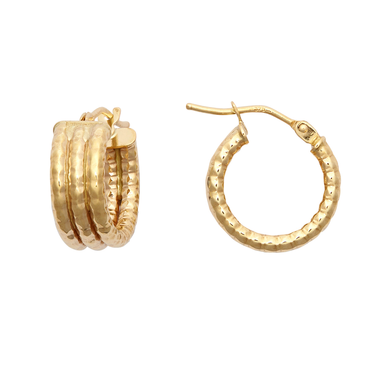 9ct Three Row Ribbed Hoop Earrings 10mm – H&T Jewellery Store