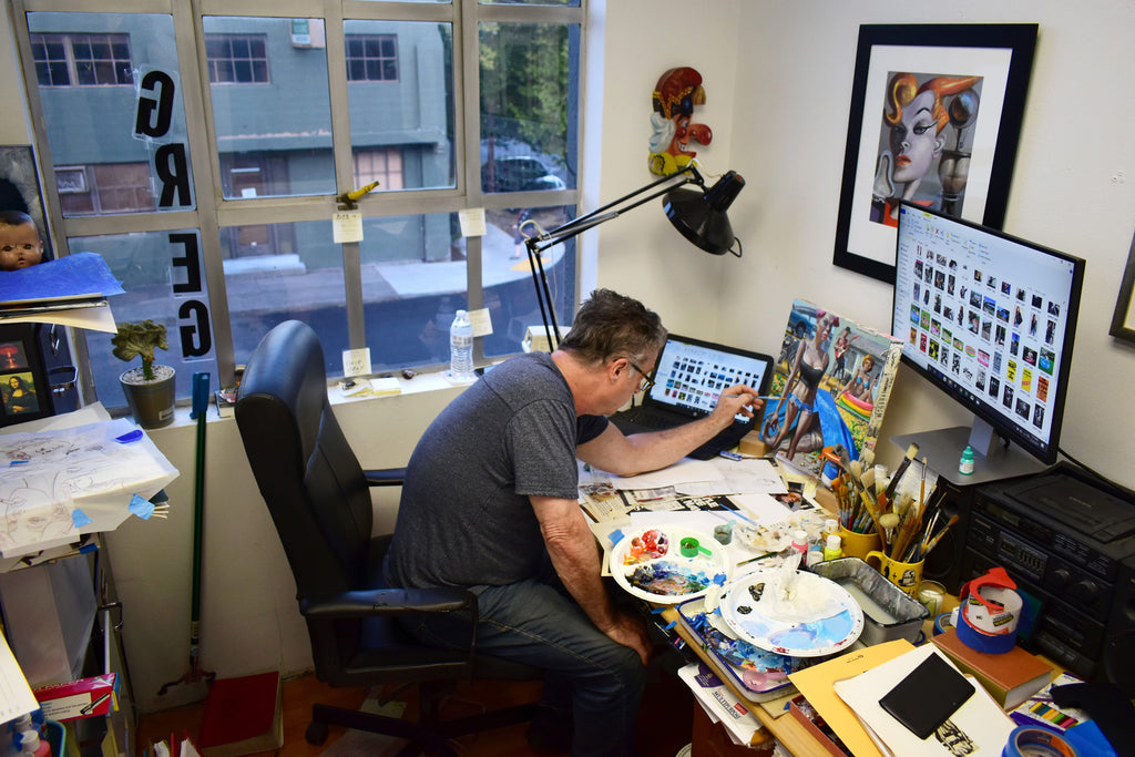 Gregory Hergert working in his studio in downtown Portland, OR.