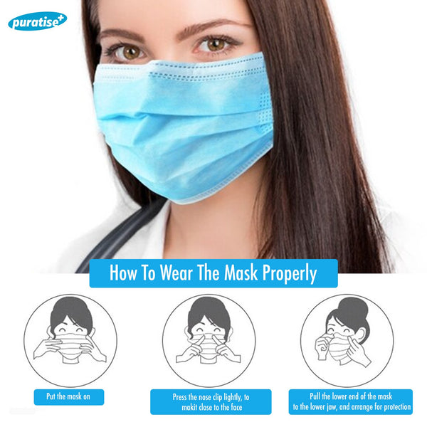 Puratise Disposable 3 Ply Face Masks- 50 Per Box- Made in the UK 1