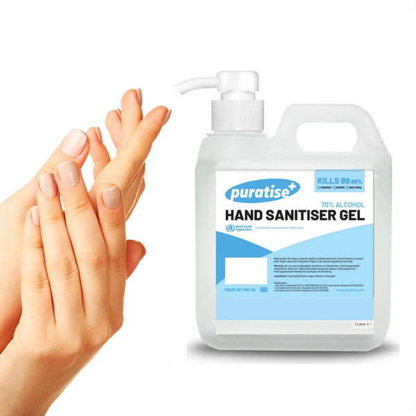 Puratise 1 Litre Hand Sanitiser Gel with Pump to fit 38mm Neck 1
