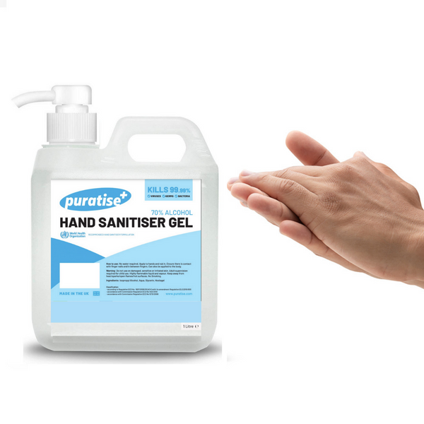 Puratise 1 Litre Hand Sanitiser Gel with Pump to fit 38mm Neck 2