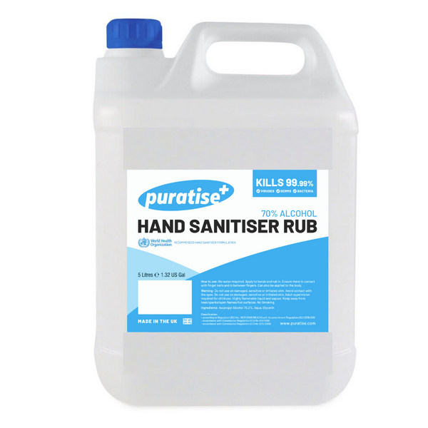 PURATISE Hand Sanitiser RUB 5 Litres Melbec Microbiology Approved BSEN 1276:2019 & BSEN1500:2013 0